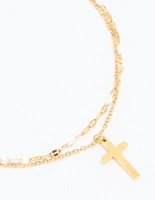 Waterproof Gold Plated Stainless Steel Layered Cross Bracelet