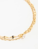 Waterproof Gold Plated Stainless Steel Dainty Cubic Zirconia Layered Bracelet