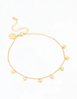 Waterproof Gold Plated Stainless Steel Heart Charms Anklet