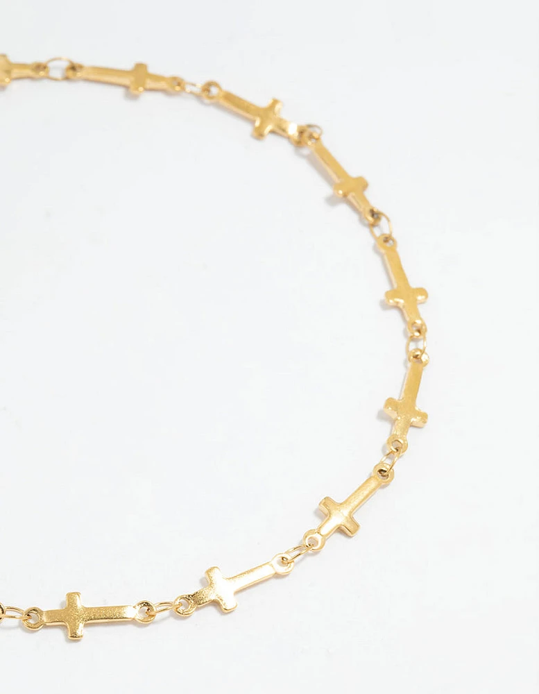 Waterproof Gold Plated Stainless Steel Cross Anklet