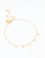 Waterproof Gold Plated Stainless Steel Cubic Zirconia Anklet