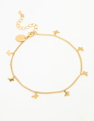 Waterproof Gold Plated Stainless Steel Multi Butterfly Anklet