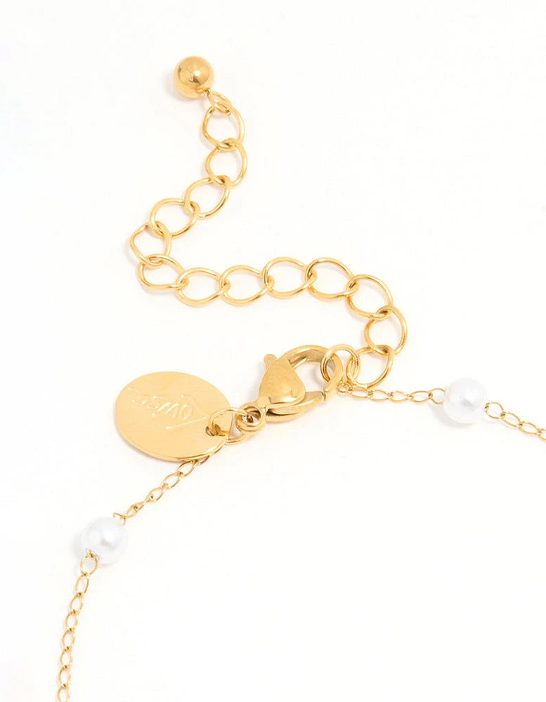 Waterproof Gold Plated Stainless Steel Pearl Star & Shell Charm Anklet