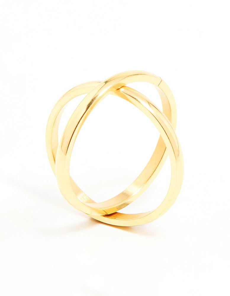 Waterproof Gold Plated Stainless Steel Intertwined Stacked Ring