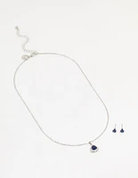 Silver Blue Cubic Zirconia Blue Pendant Necklace & Earrings Set