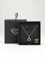 Silver Blue Cubic Zirconia Blue Pendant Necklace & Earrings Set