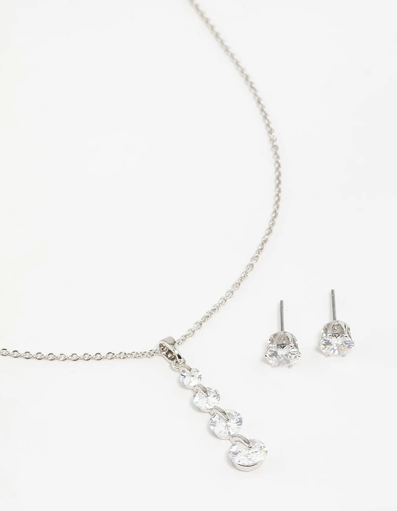 Silver Cubic Zirconia Necklace & Earrings Set