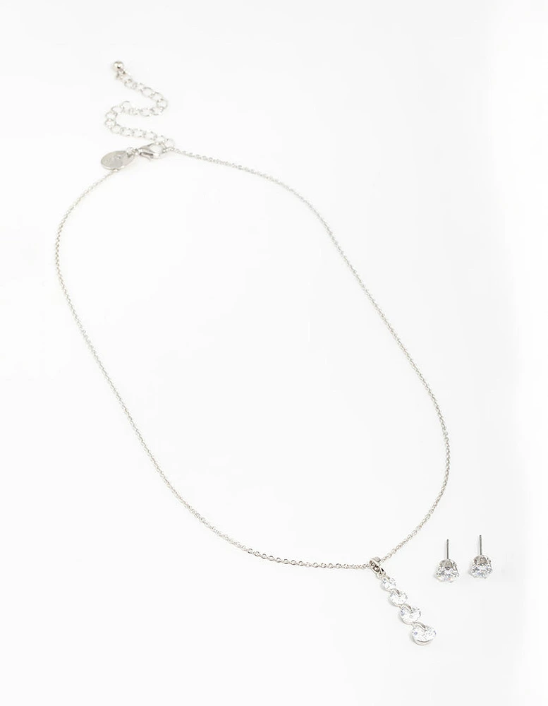 Silver Cubic Zirconia Necklace & Earrings Set