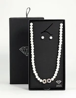 Silver Pearl Double Hoop Necklace & Earrings Set