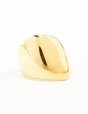 Waterproof Gold Plated Stainless Steel Statement Rectangle Ring