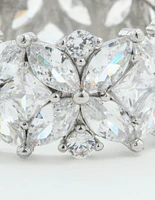 Silver Plated Cubic Zirconia Floral Wide Band Ring