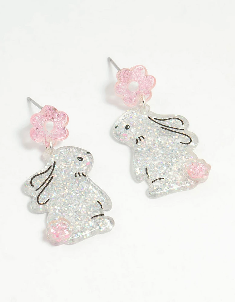 Kids Glitter Mini Bunny Drop Earrings