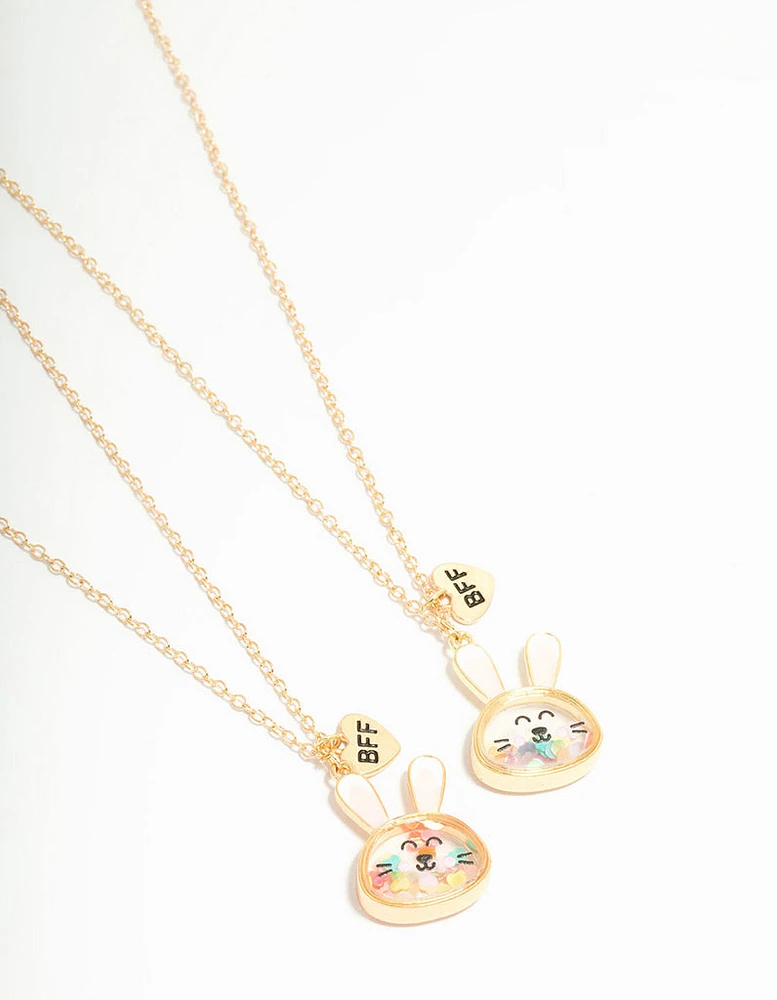 Kids Gold Shaker Bunny BFF Pendant Necklaces 2-Pack