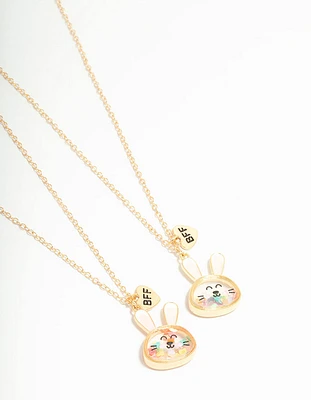 Kids Gold Shaker Bunny BFF Pendant Necklaces 2-Pack