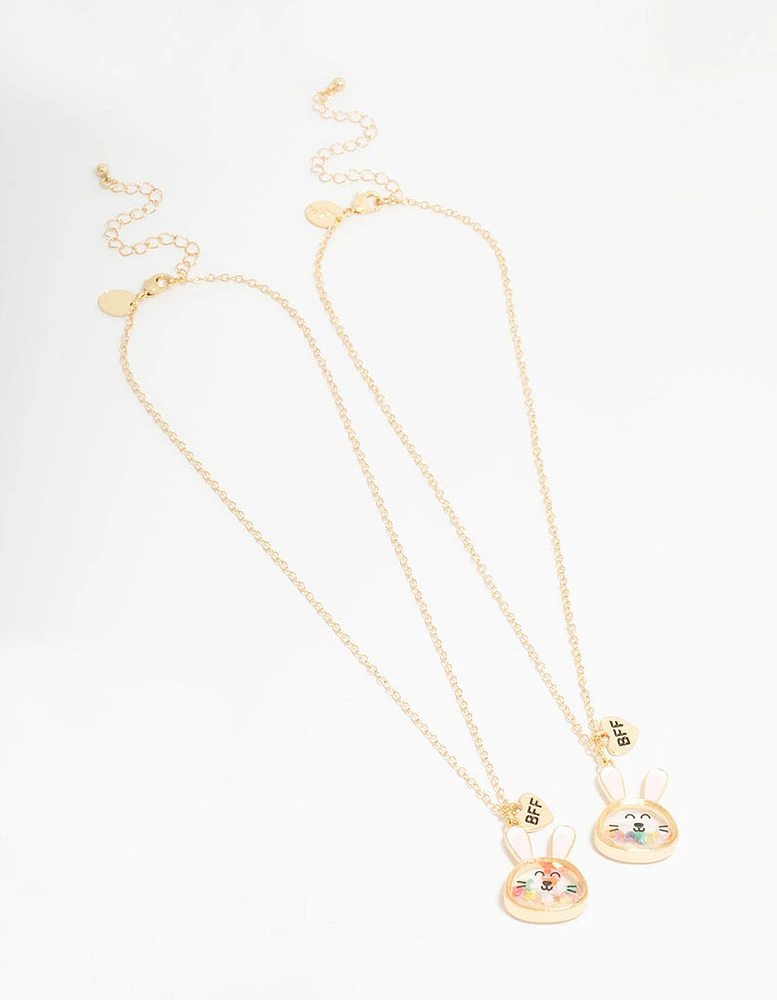 Kids Gold Shaker Bunny BFF Pendant Necklaces 2-Pack