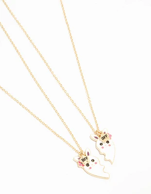 Kids Gold Bunny Heart BFF Pendant Necklaces 2-Pack