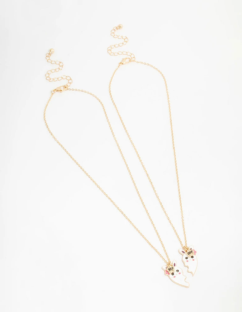 Kids Gold Bunny Heart BFF Pendant Necklaces 2-Pack