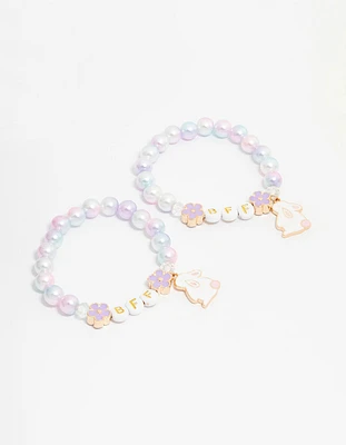Kids Beaded Pink & Purple Bunny BFF Stretch  Bracelets 2-Pack