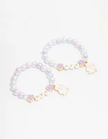 Kids Beaded Pink & Purple Bunny BFF Stretch  Bracelets 2-Pack