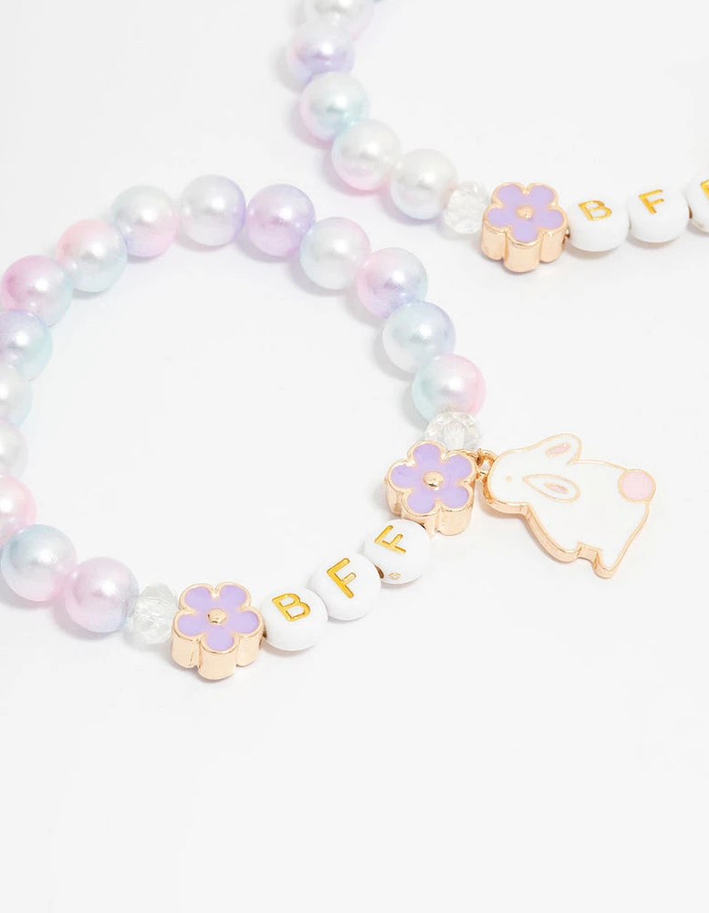 Kids Beaded Pink & Purple Bunny BFF Stretch  Bracelets 2-Pack
