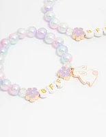 Kids Beaded Pink & Purple Bunny BFF Stretch  Bracelets 2-Pack