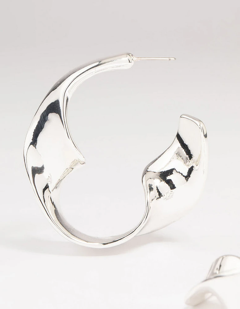 Silver Twisted Hoop Large Earrings