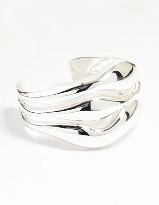 Silver Wave Triple Row Wrist Cuff