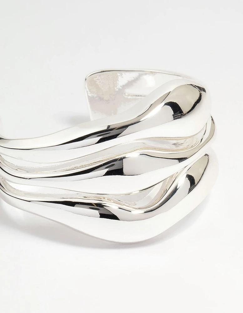 Silver Wave Triple Row Wrist Cuff