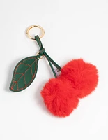 Gold Red Cherry Fabric Keychain