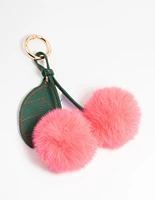 Gold Pink Cherry Fabric Keychain