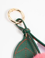 Gold Pink Cherry Fabric Keychain