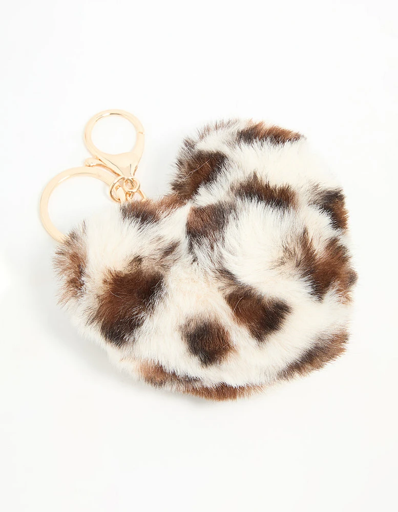 Fluffy Fabric Leopard Print Heart Keychain