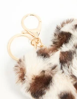 Fluffy Fabric Leopard Print Heart Keychain