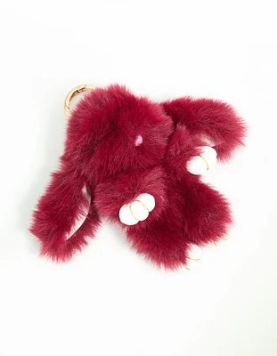 Red Fluffy Fabric Small Bunny Keychain