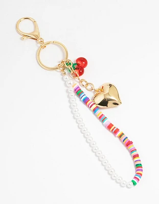 Gold Colourful Beaded Heart Keychain