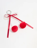 Pearl Beaded Bow & Red Pom Pom Keychain