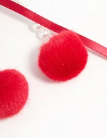 Pearl Beaded Bow & Red Pom Pom Keychain