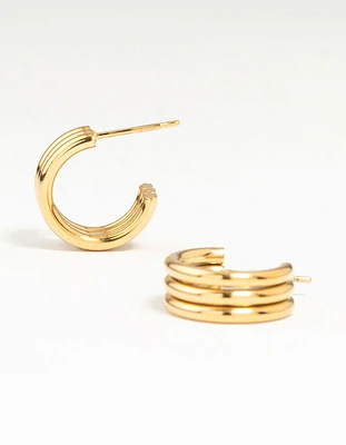 Waterproof Gold Plated Stainless Steel Fluted Hoop Earrings