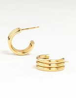 Waterproof Gold Plated Stainless Steel Fluted Hoop Earrings