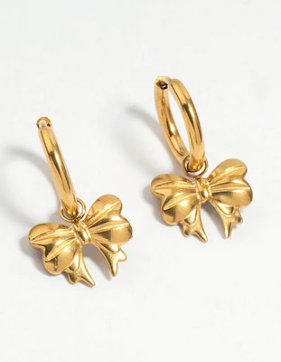 Waterproof Gold Plated Stainless Steel Bow Hoop Earrings