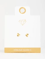 Gold Plated Sterling Silver Ribbed Heart Stud Earrings