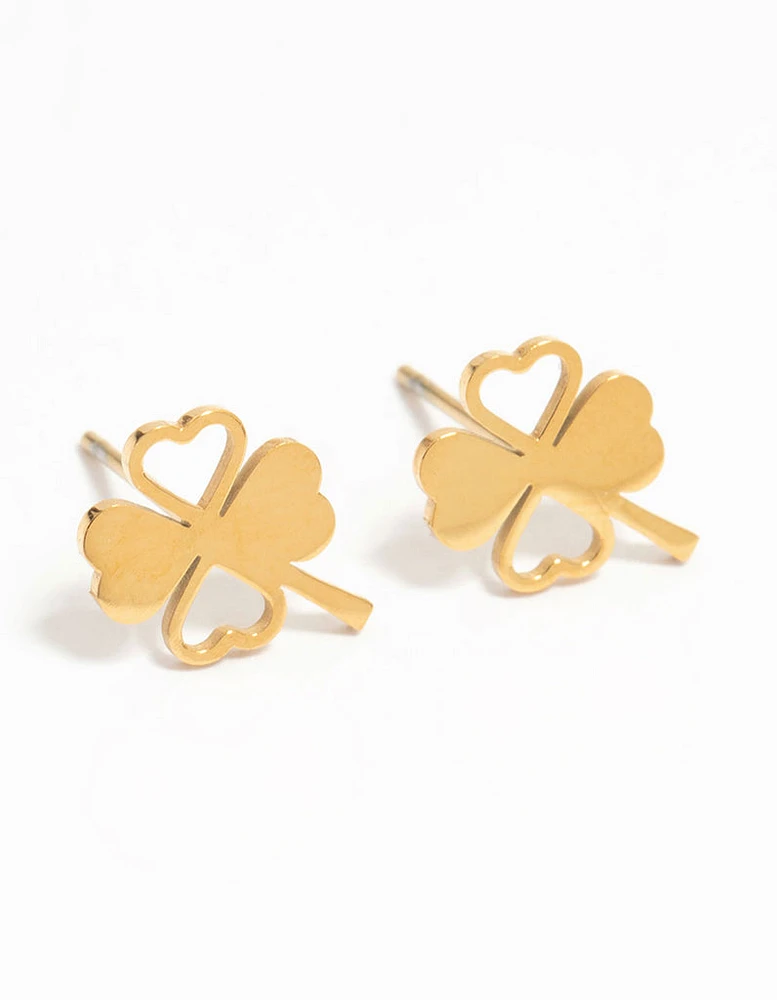 Waterproof Gold Plated Stainless Steel Heart Clover Stud Earrings