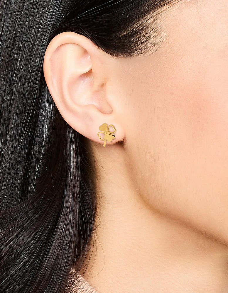 Waterproof Gold Plated Stainless Steel Heart Clover Stud Earrings