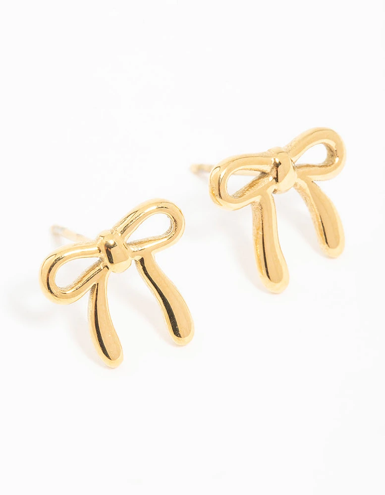 Waterproof Gold Plated Stainless Steel Enamel Bow Stud Earrings