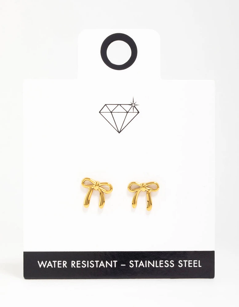 Waterproof Gold Plated Stainless Steel Enamel Bow Stud Earrings