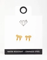 Waterproof Gold Plated Stainless Steel Enamel Bow Stud Earrings