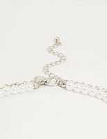 Silver Pearl Cross Layered Necklace