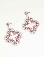 Rose Gold Diamante Flower Drop Earrings