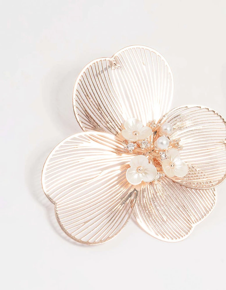 Rose Gold Statement Flower Stud Earrings