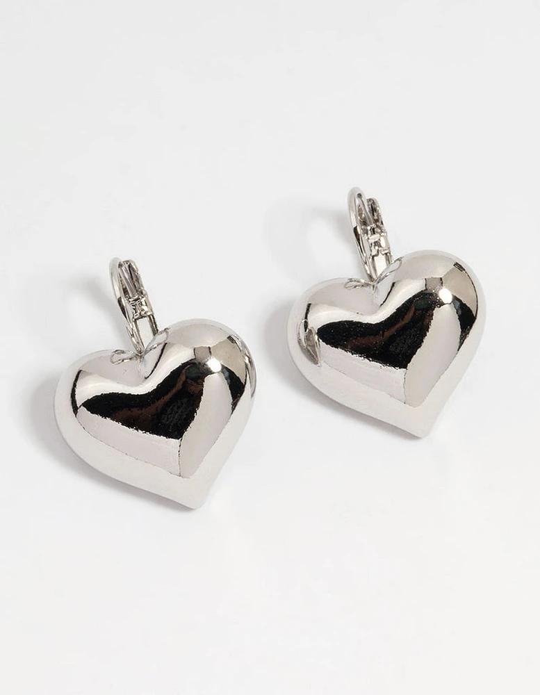 Silver Puffy Heart Huggie Earrings